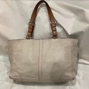 Coach Large Pebbled Leather Tote in Cream with Silvertone Hardware and Side Pock